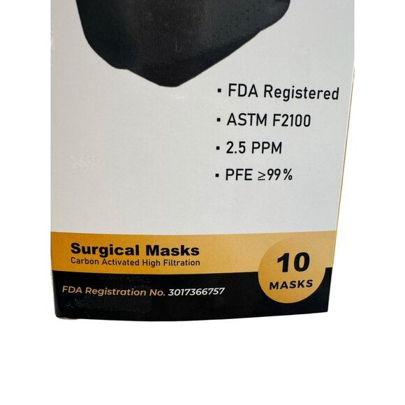 LizN Health 3D Black Surgical Masks Pack Of 10 ASTM F2100 Carbon Activated High - Picture 2 of 5